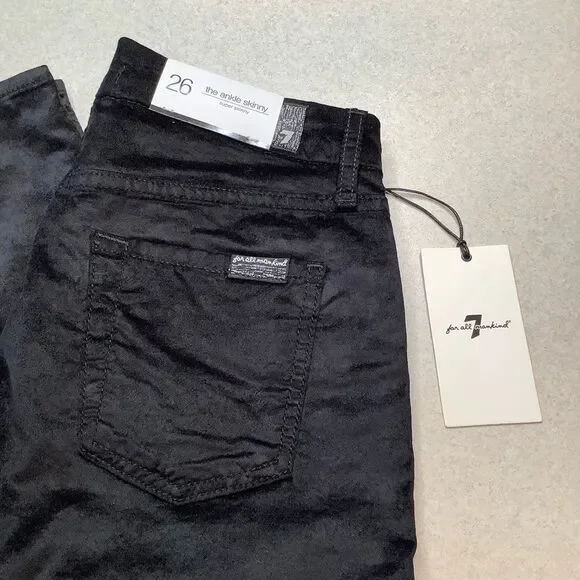 7 For All Mankind Jeans‎ 26 Ankle Skinny Black Velvet NWT - Picture 3 of 6